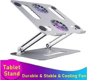 Aluminum Laptop Cooling Pad for Desk with Dual High-speed Cooling Fan,Adjustable Laptop Tablet Stand, Sit to Stand Laptop Tablet Holder Compatible with All Laptop Tablets 11-17.3"