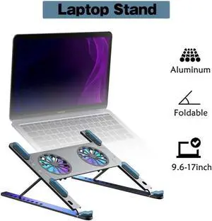Laptop Tablet Stand with Dual High-speed Fan,Notebook Stand Riser Foldable Adjustable Computer Stand, Compatible with All Laptop Notebook Tablets 11-17.3" MacBook Pro, iPad Air