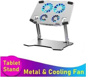 Tablet Stand for Desk with 4 High-speed Cooling Fan,Adjustable Tablet Stand Ergonomic Computer Stand Tablet Riser Sit to Stand Tablet Holder Compatible with All Tablets 9-13.3"MacBook