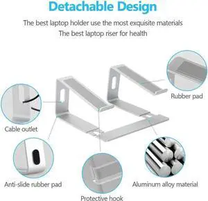 Laptop Stand, Laptop Holder Riser Computer Tablet Stand Adjustable Aluminum Ergonomic Detachable Portable Desktop Holder Compatible with MacBook,iPad,10-15.6 (Silver)
