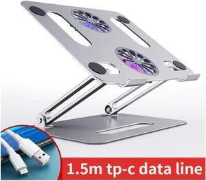 Aluminum Laptop Tablet Ultrabook Stand for Desk Portable Adjustable Laptop Tablet Mount with Dual High-speed Cooling Fan Foldable Anti-Slip Laptop Tablet Riser for 11-17.3"Laptop Tablets