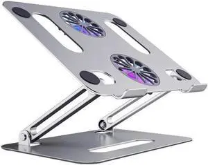 Aluminum Laptop Tablet Stand with 2 High-speed Cooling Fan Adjustable Height Laptop Tablet Stand for Desk Ergonomic Portable Computer Stand Riser for MacBook Pro/Air 11-17.3"Laptop