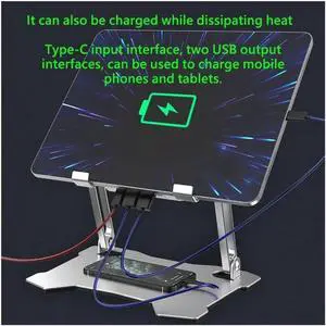 Tablet Stand with 4 High-speed Cooling Fan, Tablet Holder Riser Computer Tablet Stand, Adjustable Aluminum Ergonomic Portable Desktop Holder Compatible with MacBook,iPad 10-13.5" Tablets