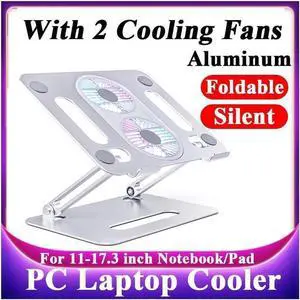 Ergonomic Foldable Laptop Tablet Cooling Stand Aluminum Protable Ultrabook notebook computer riser desktop holder with 2 High-speed Fan,For All Laptop Tablets 11-17.3" MacBook Pro Air