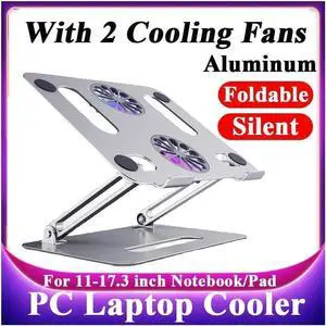 Laptop Tablet Stand Adjustable with 2 High-speed Fan Aluminum Notebook Holder Foldable Detachable Laptop Tablet Riser for Desk Compatible with 11-17.3"MacBook Air Pro,XPS,More Notebooks