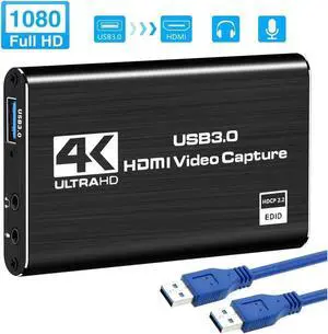 Capture Card, 4K Video Capture Card USB 3.0 1080P 60fps HDMI Audio Video Capture Device Portable Video Converter Game Capture Adapter for Gaming Streaming Live Broadcasting Teaching