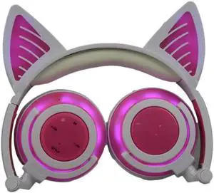 Aomoproing  Gemdeck Wireless Headphones Cat Ear Bluetooth Foldable Light Up Headphones Pink