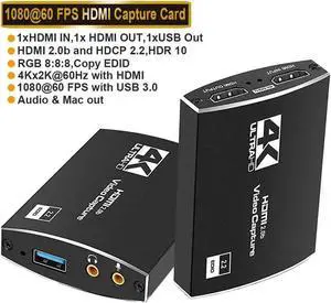 HDMI to USB3.0/Type-C Video Capture Card with Mic & 3.5mm Audio HD 4K@60Hz Video 1080P 60fps Board Game Record For Live Streaming Video Recording