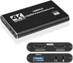 4K USB3.0 HDMI capture card Video game live broadcast USB3.0 capture card HDMI capture with Micr & HDMI Loop-Out, Support EDIC HDCP 2.2 Work with PS4/PC/OBS/DSLR/Camera