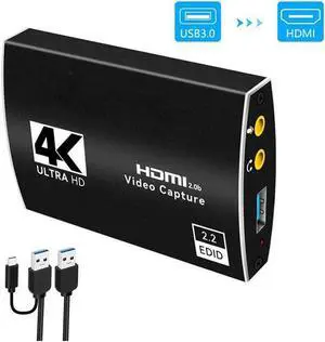 Portable 4K@60Hz 1080P 60fps HDMI-compatible to USB3.0/Type-C HD Video Capture Card with Mic & 3.5mm Audio Durable Audio Converter Live Recording Box