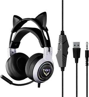 Gemdeck Wired Headphones Cute Cat Ear Bluetooth Foldable Headphones Gift Silver Black