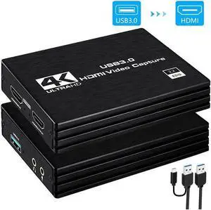 Capture Card 1080p 60fps 4K HDMI Video Game Capture Card to USB/Type-C with Mic HDMI Loop-Out Low Latency Record Broadcast Live Streaming Compatible with Nintendo Switch/PS4/PS5/Xbox One
