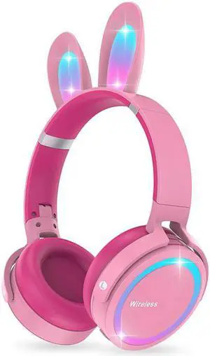 Gemdeck Headphones with LED Illuminated Rabbit Ears Audio Headphones Pink