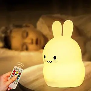 Gemdeck Kids Bunny Night Light, Rabbit Led Silicone Bedside Lamp, LED Touch Lights