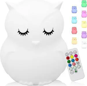 Gemdeck Owl Night Lights for Kids, 9 Colors USB Rechargeable Soft Silicone LED Nightlight