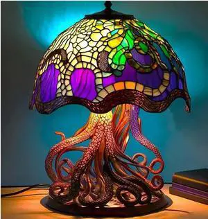 Gemdeck Painting Mushroom Table Lamp, Hight Stained Plant Series Night Light, Bohemian Resin Mushroom Decorative E
