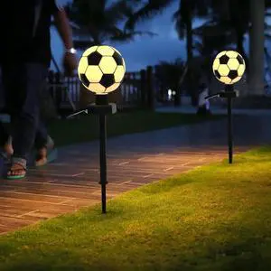 Gemdeck 2pcs Football Shaped Solar Pathway Lights Soccer Solar Powered Lawn Lights Garden Light
