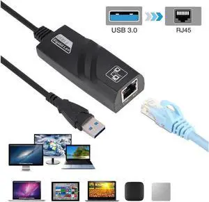 USB Network Adapter, USB 3.0 to RJ45 Gigabit, Black