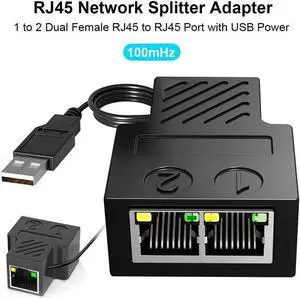 Ethernet Splitter 1 to 2 RJ45 Network Adapter [Internet at The Same Time], USB to Dual Female RJ45 Port with 1.2m USB Power Cable,for Cat7/6/5/5e Network Cable,Compatible with Router,TV