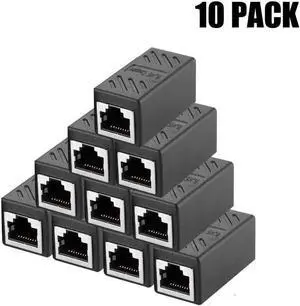 RJ45 Coupler, Ethernet Adapter,Ethernet Cable Extender Adapter for Cat7 Cat6 Cat5e Cat5, LAN Connector in Line Coupler Female to Female (Black) (10 Pack)