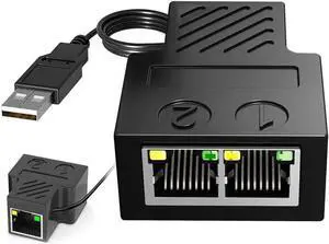 RJ45 Ethernet 1 to 2 Splitter Connectors Splitter Adapter with USB Power Cable LAN Ethernet Connector Compatible with Cat5,Cat5e,Cat6,Cat7,Two Computer Can Share The Internet at The Same