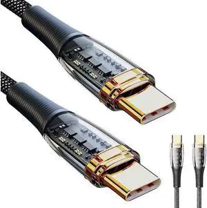 100W USB C to USB C Cable Transparent Shell 5A PD QC 4.0 Type C to Type C Cable Super Fast Charging USB C Cable(3.3ft, Black, 1 Pack)