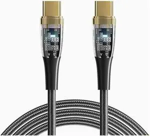 USB C to USB C Cable (1-Pack, 3.3ft), 100W 5A USB C Cable Transparent Shell, Type C Charger Cable Fast Charging for MacBook Pro, iPad Pro Air Mini, Samsung Galaxy S23/22/Z Fold/Z Flip, Pixel