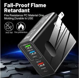 USB C Charger 65W PD 3.0 USB C Wall Charger Portable Adapter with 5-Port iPhone Charger USB C Block Plug Compatible with iPhone 13/13 Pro/12/12 Pro Max/MacBook/iPad Pro/Galaxy - Black