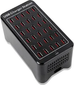 20-Port 150 watt (30 A) USB Charging Station, Travel Desktop USB Rapid Charger, Multi Ports Fast Charger Station Organizer Compatible with Smartphones, Tables, and More Devices - Black