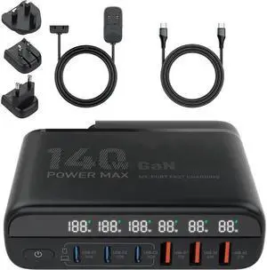 140W USB Type C Charging Station Hub, 6 Port USB Desk Charger, 140 Watt GaN Fast Charger with Charger Power Strip Replaceable Plug Compatible for All Phones and Tablets