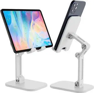 Universal Cell Phone Desktop Mount Stand Foldable Phone Holder, Adjustable for iPad, iPhone, Samsung, Asus and More 4-12.9" Cell Phones, Switch, iPad and other Tablet PC (Upgraded White)