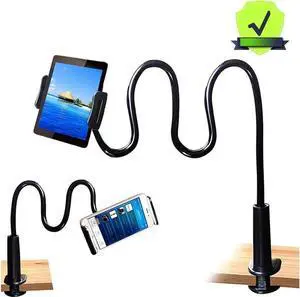 Cell Phone Tablet Desk Mount Stand 360° Tablet Stand and Holders Adjustable for iPad, iPhone, Samsung, Asus and More 4.7-10.6 inch Devices, Good for Bed, Kitchen, Office(Black)