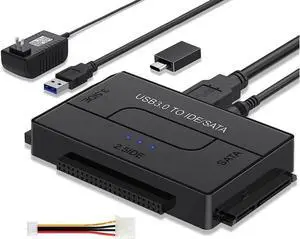 SATA/IDE to USB 3.0 Adapter, Hard Drive Reader Adapter Ultra Recovery Converter for 2.5" 3.5" HDD/SSD, USB to SATA/IDE with 12V Power Adapter