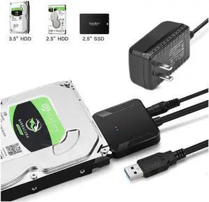 USB 3.0 To SATA 3 Cable Sata To USB Adapter Convert Cables Support 2.5 Or 3.5 Inch External SSD HDD Adapter Hard Drive Support UASP, 12V 2A Power Adapter Included