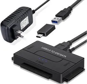 IDE SATA to USB 3.0 Cable Hard Drive Reader IDE SATA PATA USB 3.0 for Hard Drive Disk HDD 2.5" 3.5" with 12V 2A External AC Power Adapter(Black)