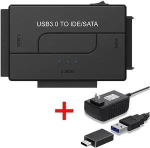 USB 3.0 to IDE and SATA Converter External Hard Drive Adapter Kit for 2.5"/3.5" SSD/HDD, Support Max 6TB, Auto-Sleep Mode with 12V/2A Power Adapter