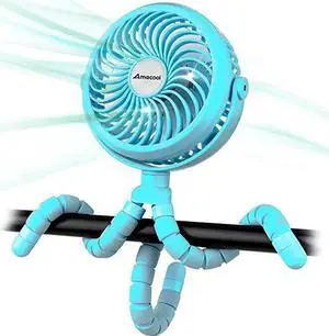 Gemdeck Stroller Fan Flexible Tripod Clip On Fan with 3 Speeds and Rotatable Handheld Personal Fan for Car Seat Crib Bike Blue