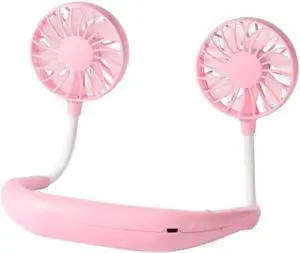 Gemdeck Neck Fan Portable Personal Hand Mini Lazy person USB Neck Fan 360 Degree Rotation Cooling Handheld Wearable Suitable Fan Pink