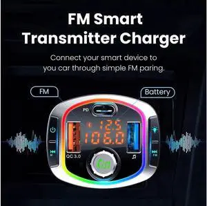 V5.0 Bluetooth FM Transmitter for Car, QC3.0/18W Charge + USB-C PD, Wireless Radio Car Adapter,LED Backlit Support Siri Google Assitant, U Disk, SD Card, Hands-Free Car Kit