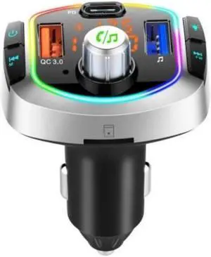 Bluetooth FM Transmitter for Car, Wireless FM Radio Transmitter Adapter Car Kit,QC3.0/18W Dual USB Charging Ports + USB-C PD, Hands Free Calling, U Disk, TF Card MP3 Music Player, LED Backlit