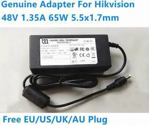 48V 1.35A 65W 5.5x1.7mm CWT KPL-065S-II Power Supply AC Adapter For HIKVISION Video Recorder NVR POE Power Charger