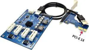 M.2 M Key/PCI-E X1 to 4 PCI-E X16 Expansion Card 1 to 4 Port PCI Express Switch Multiplier HUB 6pin Sata USB Riser Card for BTC Miner Ethereum Mining ETH (PCI-E 1X Port)