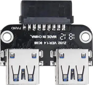20Pin to Dual USB3.0 Adapter Connverter Desktop Motherboard 19 Pin/20P Header to 2 Ports USB 3.0 A Female Connector Card Reader (Horizontal Version)