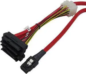 Internal Mini SAS 36 SFF-8087 to SFF-8482 Connectors, Mini SAS 4i SFF-8087 36 Pin to SAS 4X SFF-8482 29Pin Hard Disk SAS Cable Powered with 4X 4Pin SATA Power Cable (10cm,Red)