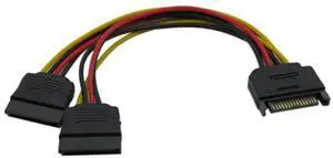 FOR 10pcs/lot 15 Pin SATA Male to 2 SATA Splitter Female Power Cable