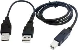 80cm Dual USB 2.0 Male to Standard B Male Y Cable for Printer & Scanner & External Hard Disk Drive