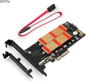 M.2 SSD NVMe M Key + SATA B Key M.2 NGFF PCIE to M2 Adapter Riser PCI Express 3.0 Controller with Low Profile Bracket Heatsink