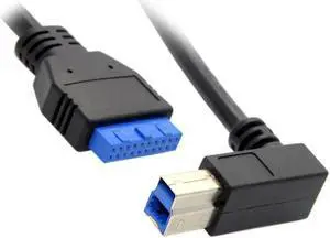 90 D Left angled USB 3.0 B Type Male to 3.0 Motherboard 19pin Header Cable 50cm