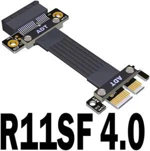 PCI-E 4.0 X1 Riser Cable Dual 90 Degree PCIe Gen4 x1 to 1x Extension Cable PCI Express Riser Card Ribbon Extender 16G/Bps R11SF(R11SF 4.0)(15cm)