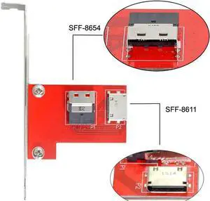 Slimline SAS SFF-8654 PCI-Express 4.0 to Oculink SFF-8611 SFF-8612 PCBA Female Adapter With Bracket